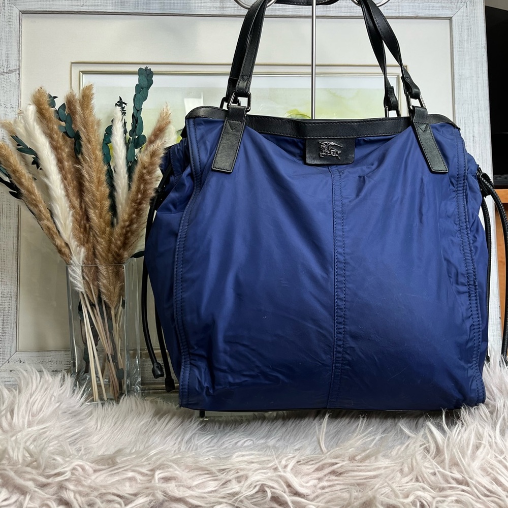 Burberry Blue and Black Tote with Leather Details